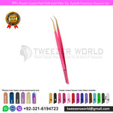 4 Pcs Powder Coated Pink With Gold Fiber Tip Eyelash Extension Tweezers Set
